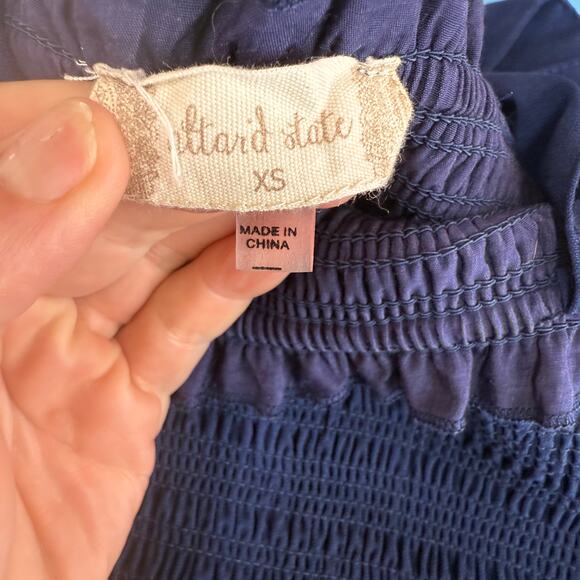 Alter’d State Navy Blue Ruffle Smocked Shoulder Tie Bodycon Dress Size XS - Picture 6 of 7